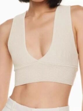 BABATON Aritzia Oatmeal Sculpt
Knit Deep V-Neck Cropped Fitted Ribbed Tank Top